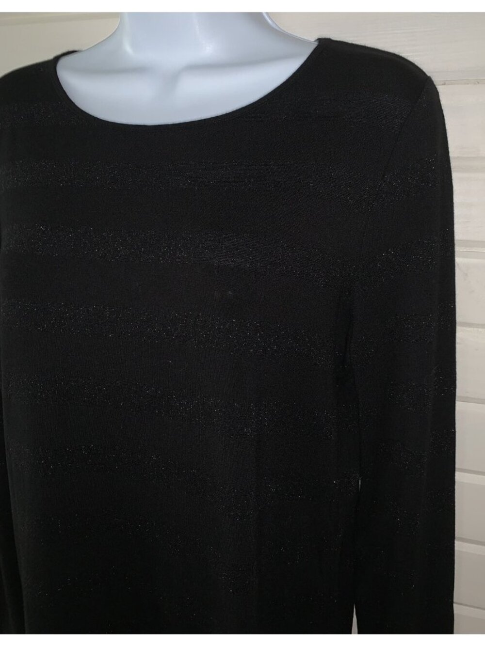TALBOTS Sz MP Petites Black Tonal Metallic Stripe L/S Top Tunic Stretch EUC